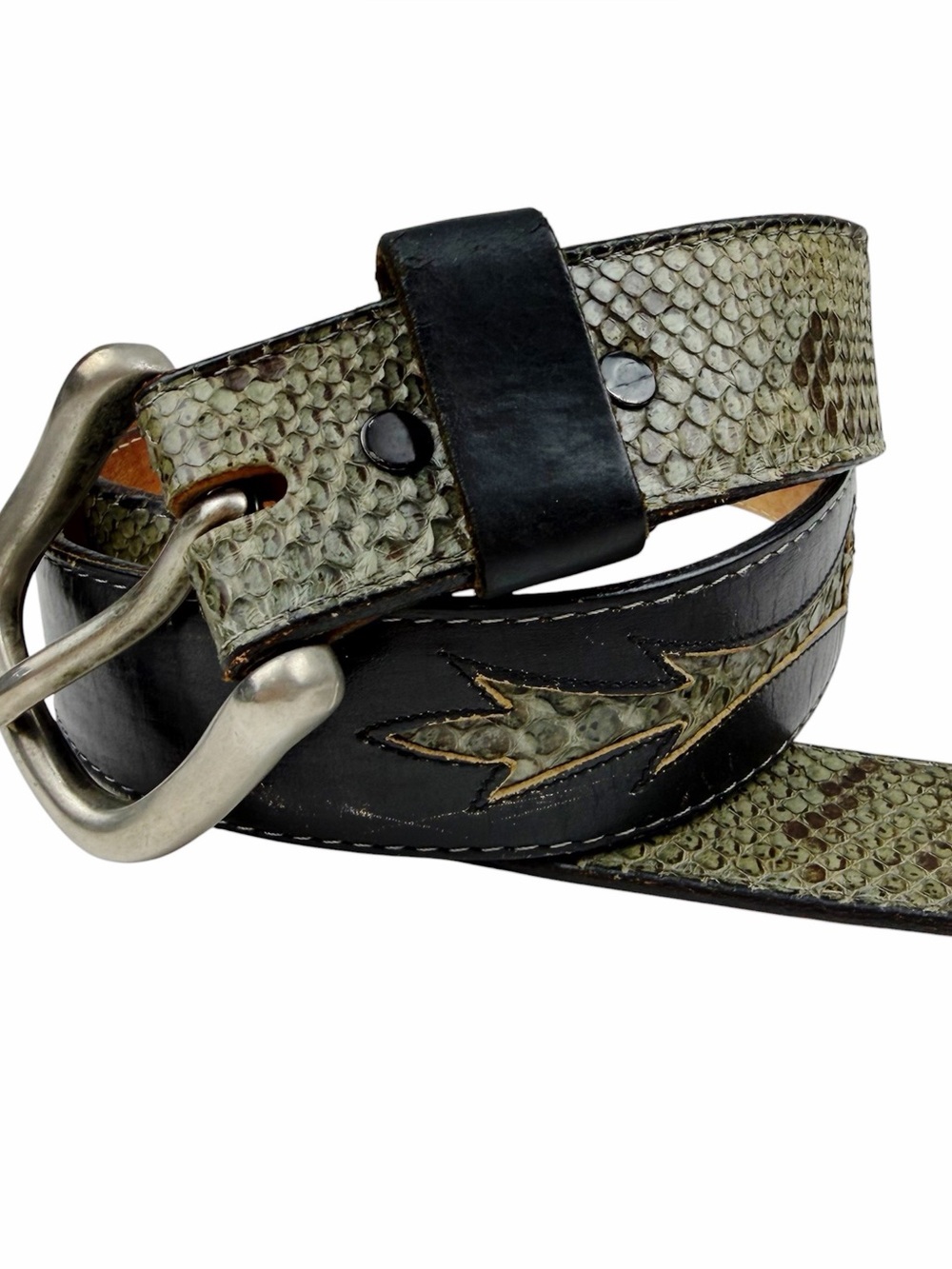 Vintage Tony Lama Belt Black Leather Reptile Snake Inlays